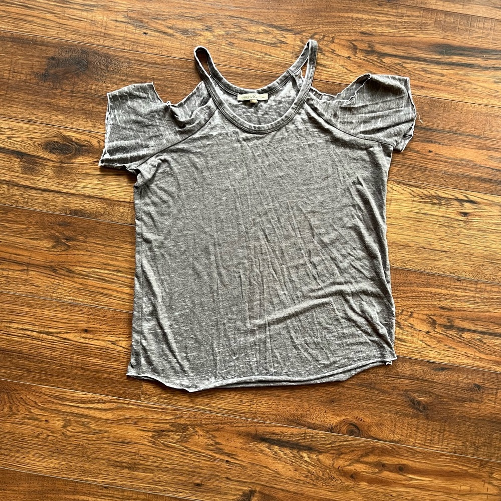 Gray Acid Wash Cold Shoulder Top